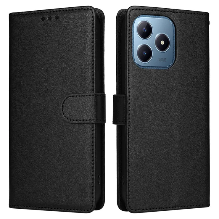 Wallet Phone Case for Realme Note 60 / Note 60x 4G / C61 4G / C61 (India) 4G / C63 4G / Narzo N63 4G PU Leather Cover - Black