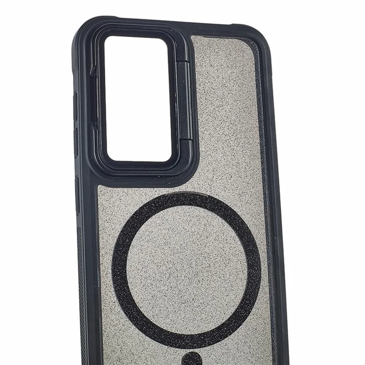 For Samsung Galaxy S23 Glitter Phone Case Compatible with MagSafe Sparkling Cover with Lens Cover Kickstand - Black
