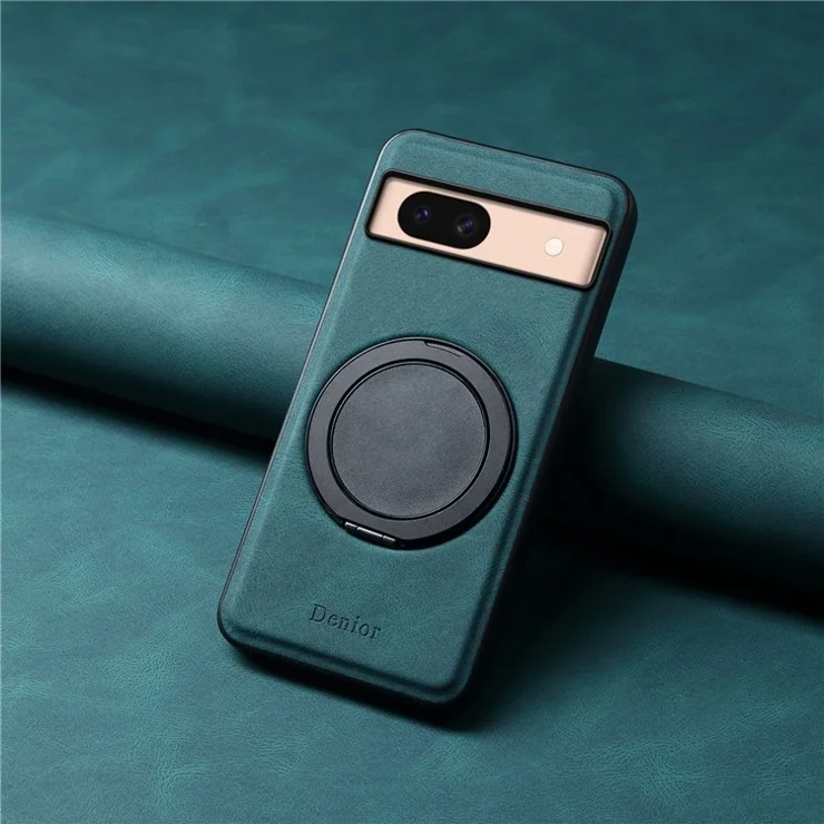 DENIOR A14 For Google Pixel 8a Magnetic Case Rotary Kickstand Leather PC TPU Phone Cover - Blue