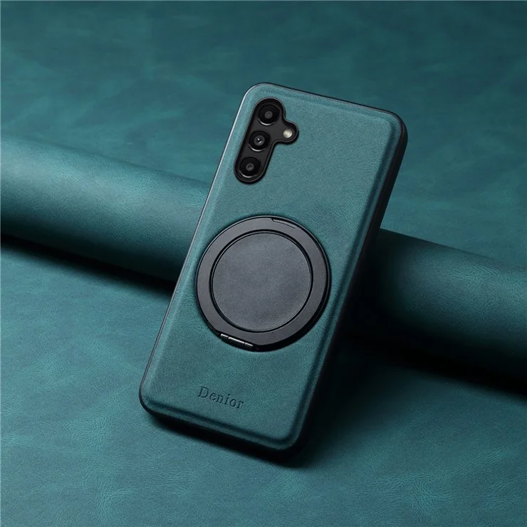 DENIOR A14 For Samsung Galaxy A15 4G Magnetic Case Rotary Kickstand Leather PC TPU Phone Cover - Blue