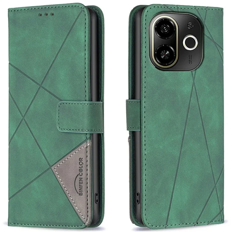 BINFEN COLOR For TECNO Spark 30C 5G / Pop 9 5G Phone Cases Wallet Stand Geometry Imprinted Leather Cover - Green