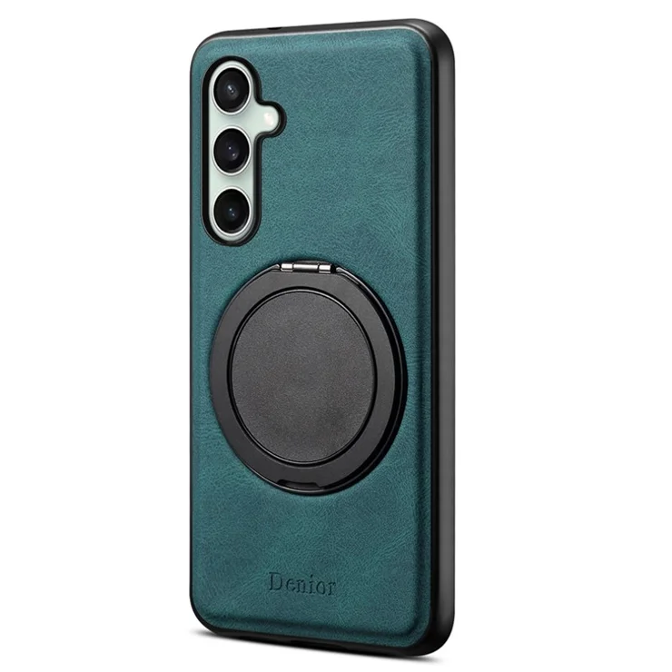 DENIOR A14 For Samsung Galaxy S24 Magnetic Case Rotary Kickstand Leather PC TPU Phone Cover - Blue