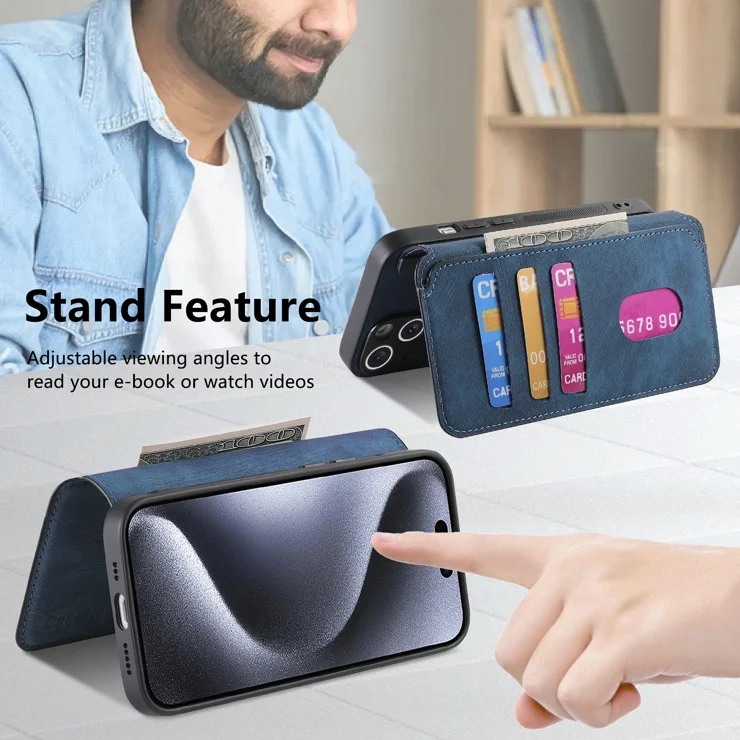 For iPhone 14 Pro Max Magnetic Case CASENEO Detachable Leather Phone Wallet Cover - Dark Blue