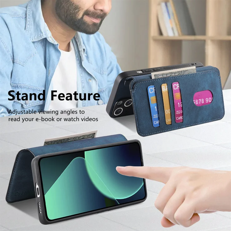For Xiaomi 13T Magnetic Case CASENEO Detachable Leather Phone Wallet Cover - Dark Blue