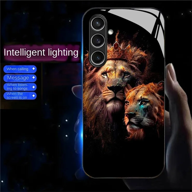 For Samsung Galaxy S25+ Case Call Flash Series Pattern Printing Tempered Glass + TPU Combo Phone Case - Golden Lion