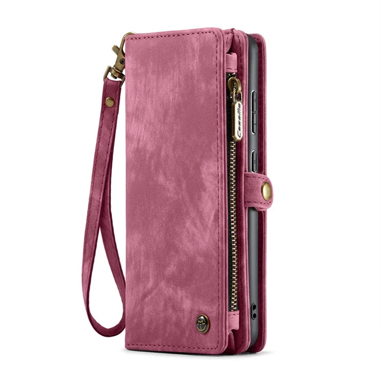 For Samsung Galaxy S25+ Phone Cases CASEME Leather Cover with Detachable Wallet and Strap - Red