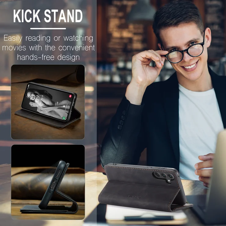 For Samsung Galaxy A36 5G Case CASEME 013 Series Card Holder Stand Leather Phone Cover - Black