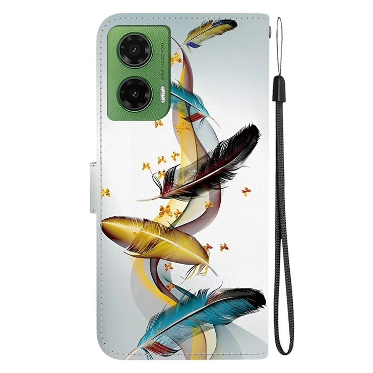 For Motorola Moto G35 5G Case Pattern Printing Anti-Drop Leather Flip Wallet Phone Cover with Lanyard - Golden Butterfly Feather