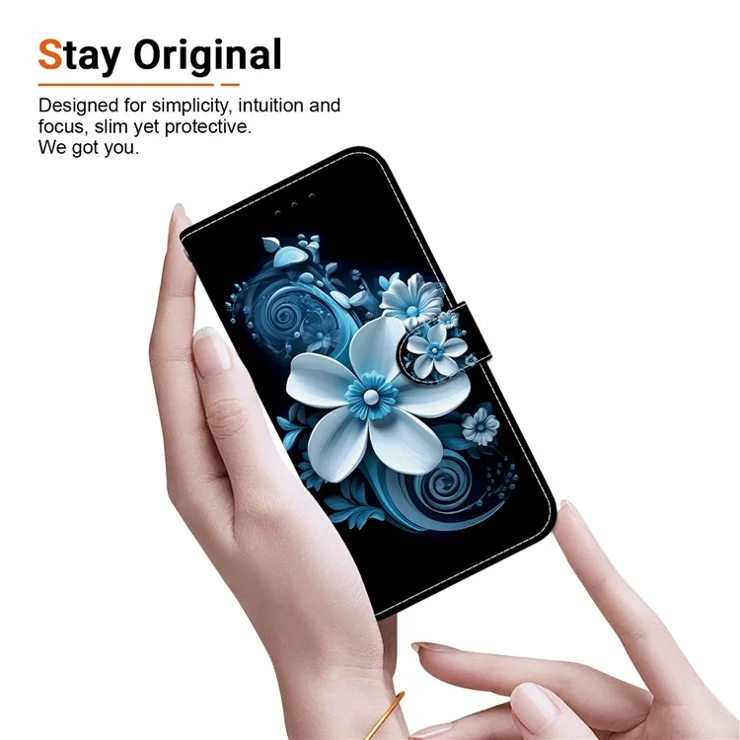 For Samsung Galaxy A15 5G / 4G Case Pattern Printing Anti-Drop Leather Flip Wallet Phone Cover with Lanyard - Black Orchid