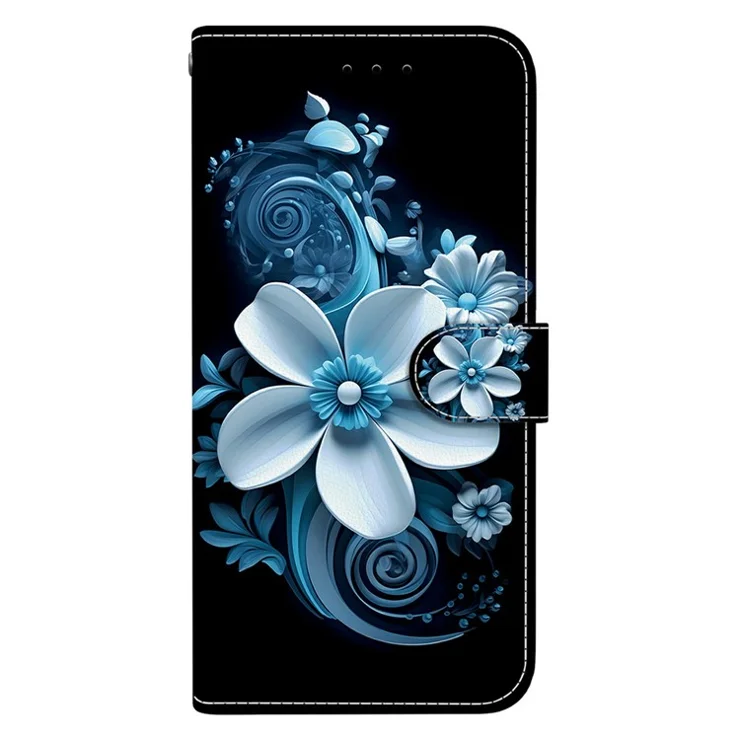 For iPhone 16 Case Pattern Printing Anti-Drop Leather Flip Wallet Phone Cover with Lanyard - Black Orchid
