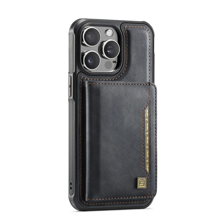 For iPhone 13 Pro 6.1 inch Case AUTSPACE A13 Vintage Leather Back Cover with Magnetic Detachable Card Bag - Black