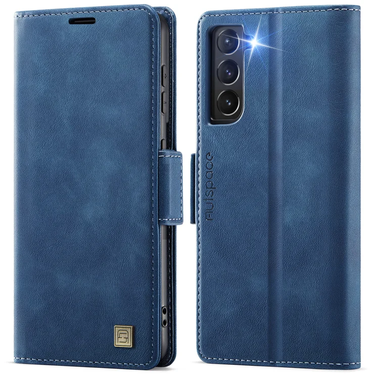 For Samsung Galaxy S21 5G Case AUTSPACE A11 RFID Blocking Retro Leather Cell Phone Wallet Cover - Blue