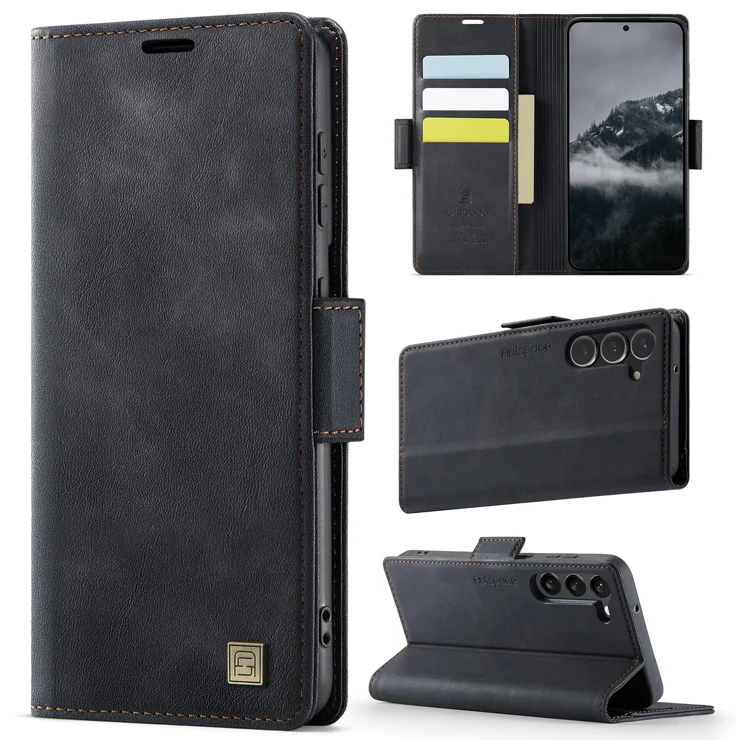 For Samsung Galaxy S23 Case AUTSPACE A11 RFID Blocking Retro Leather Cell Phone Wallet Cover - Black