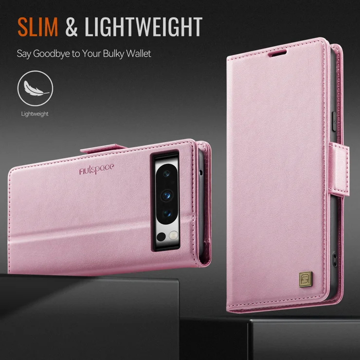 For Google Pixel 8 Pro Case AUTSPACE A11 RFID Blocking Retro Leather Cell Phone Wallet Cover - Pink