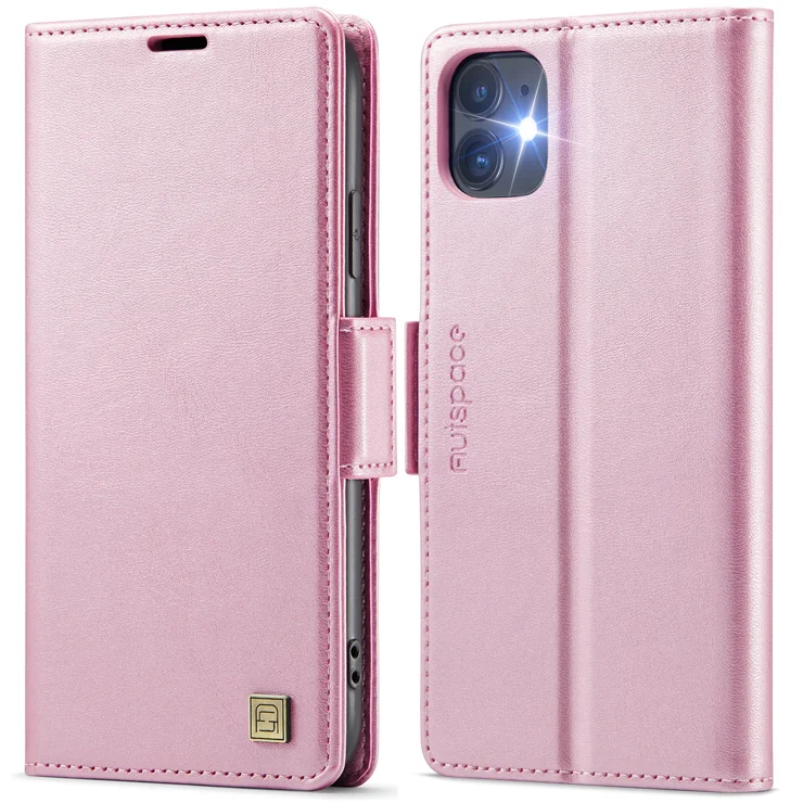 For iPhone 11 Case AUTSPACE A11 RFID Blocking Retro Leather Cell Phone Wallet Cover - Pink