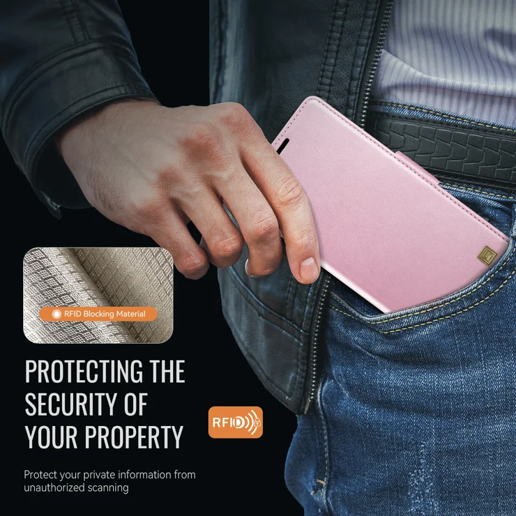 For iPhone 11 Case AUTSPACE A11 RFID Blocking Retro Leather Cell Phone Wallet Cover - Pink