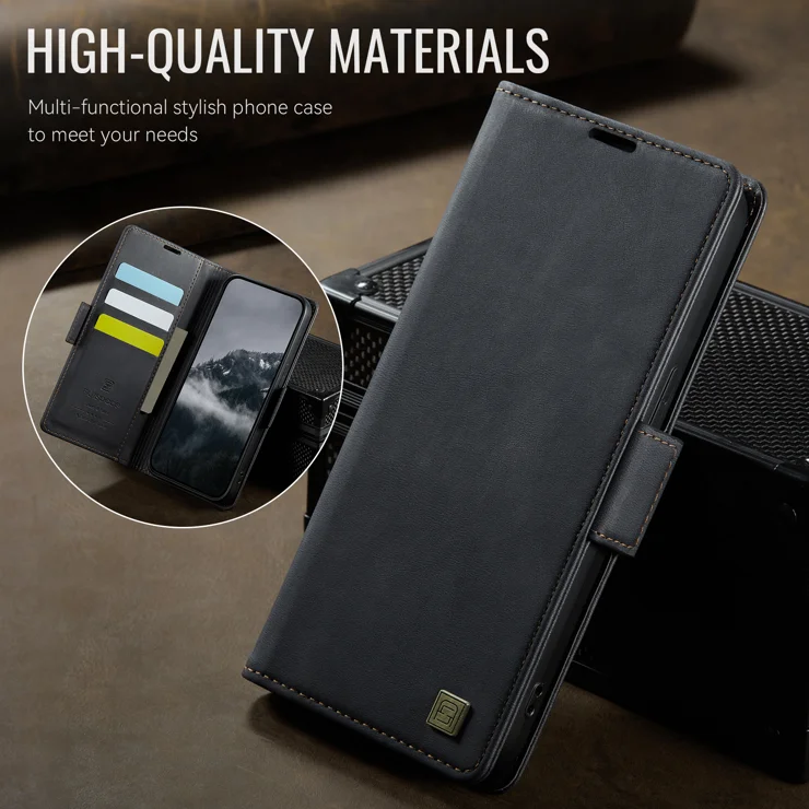 For iPhone 14 Case AUTSPACE A11 RFID Blocking Retro Leather Cell Phone Wallet Cover - Black