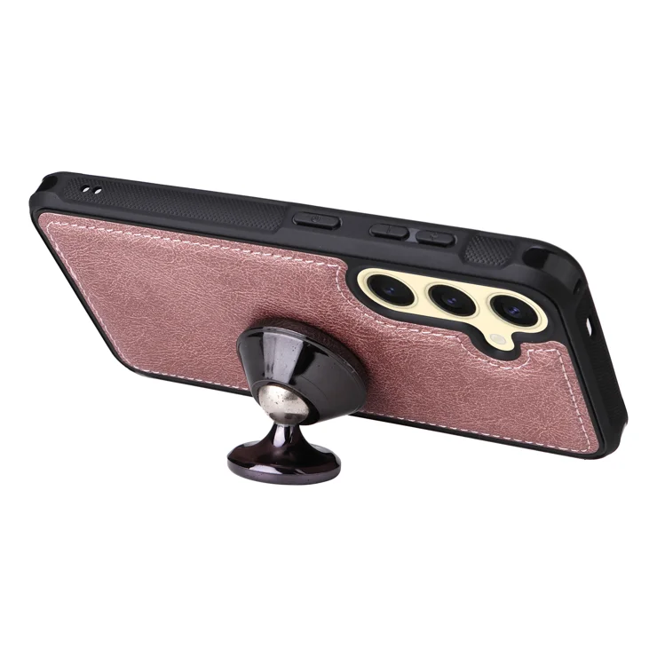 For Samsung Galaxy S25 Magnetic Leather Case Mobile Cover with Detachable Zipper Wallet Strap - Rose Gold