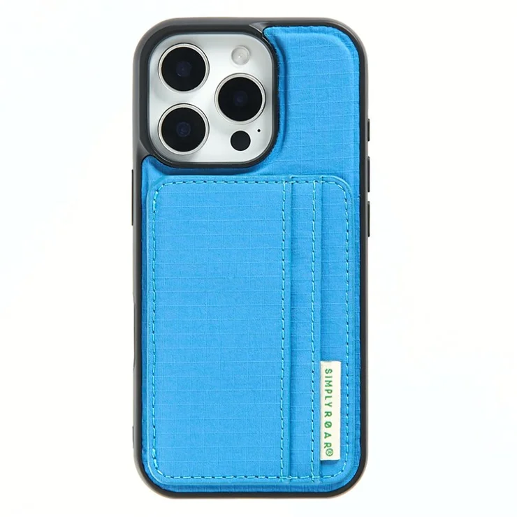 SIMPLY ROAR For iPhone 15 Pro Max Case with Card Holder Kickstand Retro Leather Back Cover - Blue