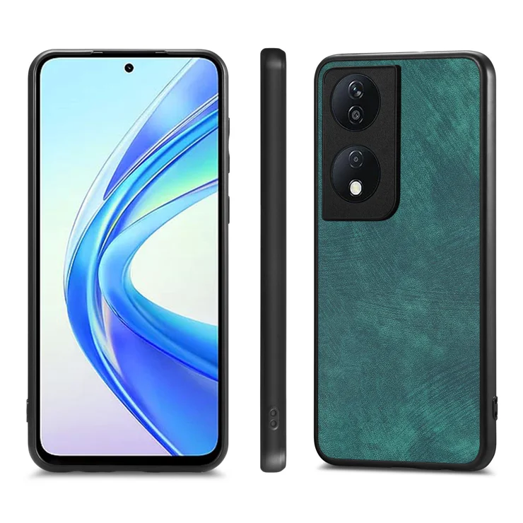 For Honor X7b 4G Case Shockproof Slim Retro Leather Phone Back Cover - Green