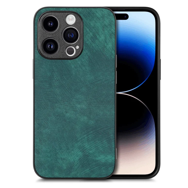 For iPhone 15 Pro Case Shockproof Slim Retro Leather Phone Back Cover - Green