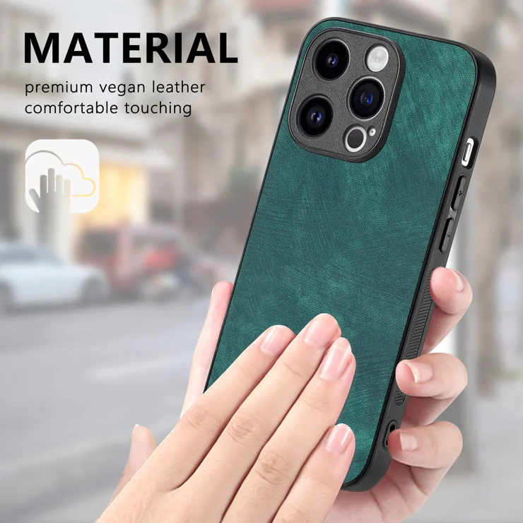 For iPhone 13 Pro 6.1 inch Case Shockproof Slim Retro Leather Phone Back Cover - Green