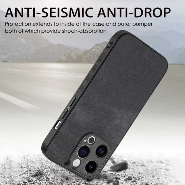 For iPhone 13 Pro 6.1 inch Case Shockproof Slim Retro Leather Phone Back Cover - Black