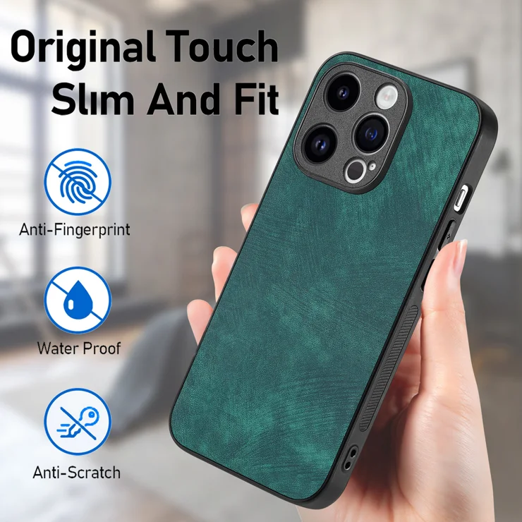 For iPhone 12 Pro Max 6.7 inch Case Shockproof Slim Retro Leather Phone Back Cover - Green