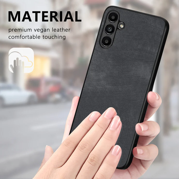 For Samsung Galaxy A25 5G (Global) (161.0 x 76.5 x 8.3mm) Case Shockproof Slim Retro Leather Phone Back Cover - Black