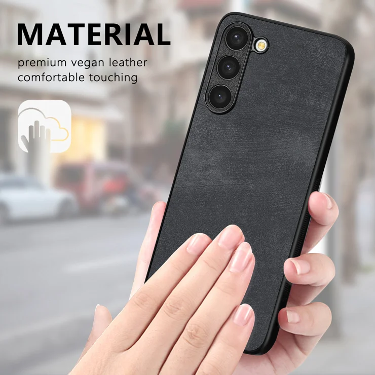 For Samsung Galaxy S22 5G Case Shockproof Slim Retro Leather Phone Back Cover - Black