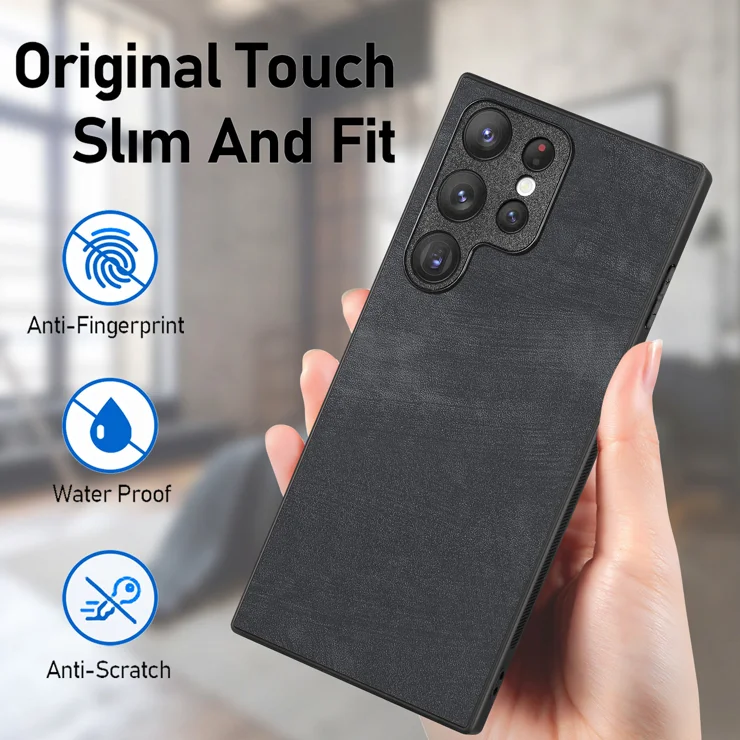 For Samsung Galaxy S22 Ultra 5G Case Shockproof Slim Retro Leather Phone Back Cover - Black