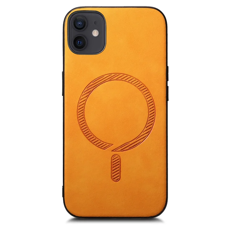 For iPhone 11 Leather Back Case Compatible with MagSafe Skin-touch Phone Cover - Yellow