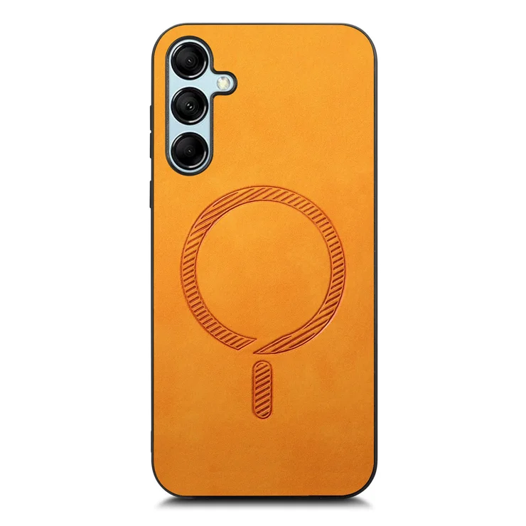 For Samsung Galaxy M14 5G Leather Back Case Compatible with MagSafe Skin-touch Phone Cover - Yellow