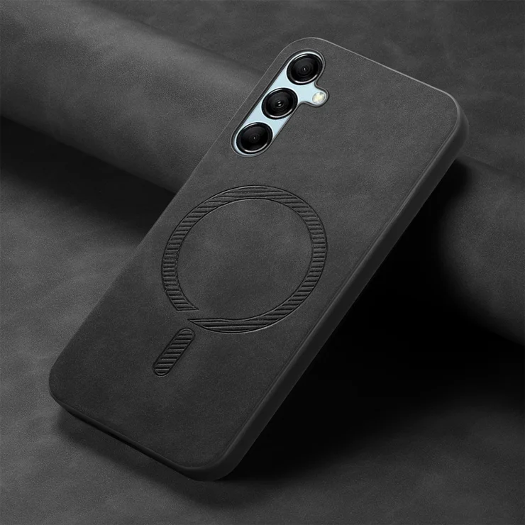 For Samsung Galaxy M14 5G Leather Back Case Compatible with MagSafe Skin-touch Phone Cover - Black