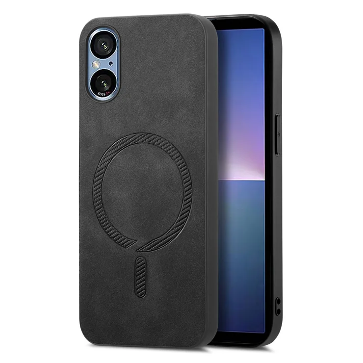 For Sony Xperia 5 V Leather Back Case Compatible with MagSafe Skin-touch Phone Cover - Black