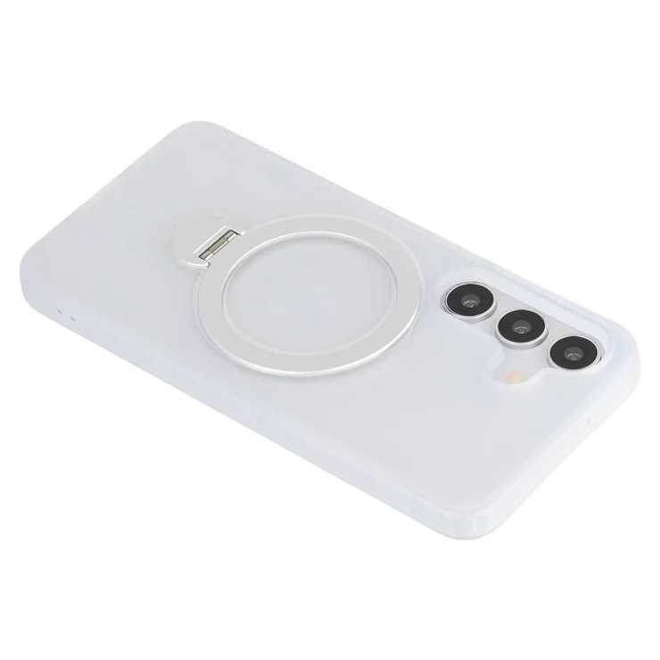 For Samsung Galaxy S25 Case Compatible with MagSafe Rotary Ring Kickstand TPU + PC Phone Cover - White