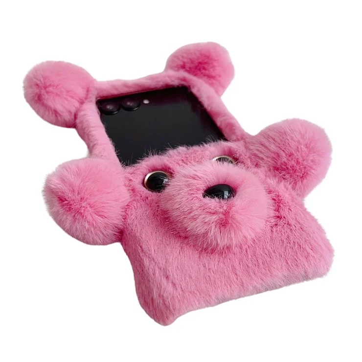 For Motorola Razr 50 5G / Razr 2024 5G Case 3D Bear Faux Fur Fluffy Inner TPU Phone Cover - Beige