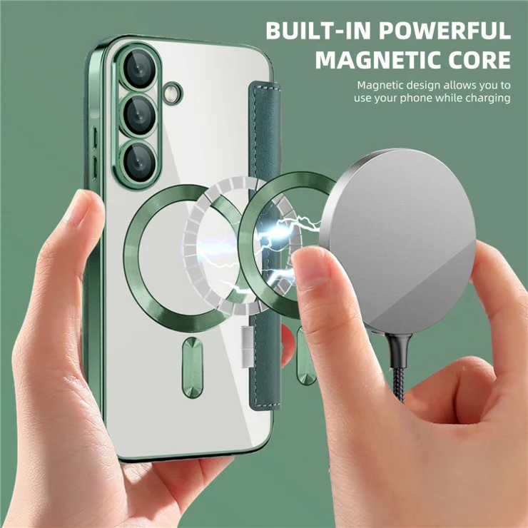 For Samsung Galaxy A36 5G Case Compatible with MagSafe Rhombus PU Leather Phone Cover - Blackish Green