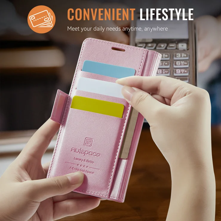 For Samsung Galaxy A16 5G Case AUTSPACE A11 RFID Blocking Retro Leather Cell Phone Wallet Cover - Pink