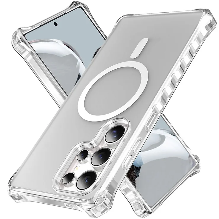 For Samsung Galaxy S24 Ultra Case Compatible with MagSafe Small Wavy Edge PC + TPU Phone Cover - Transparent