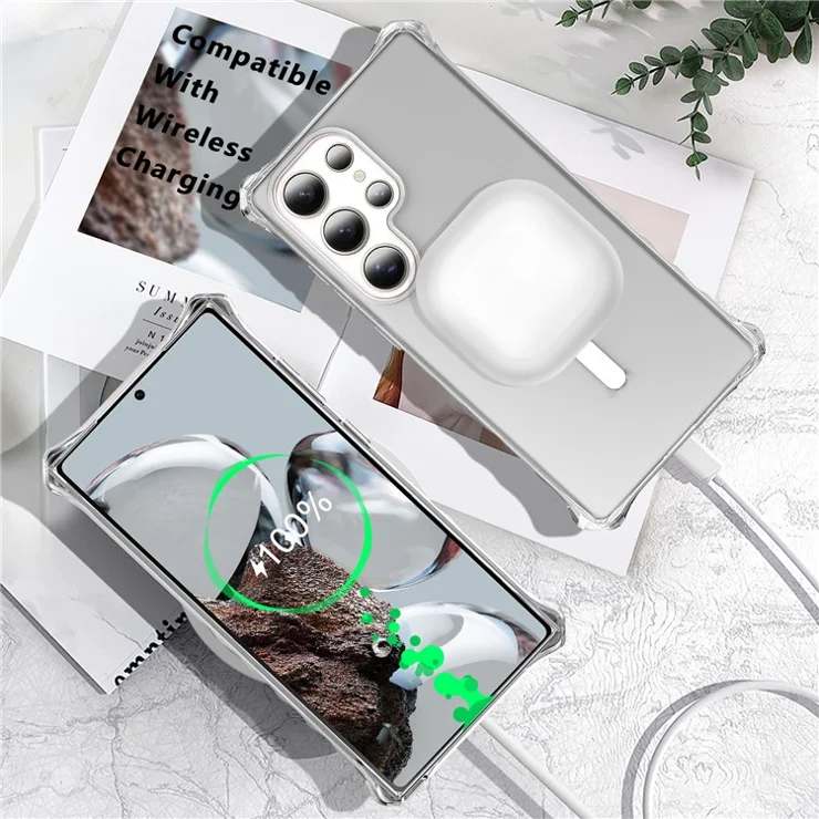 For Samsung Galaxy S24 Ultra Case Compatible with MagSafe Small Wavy Edge PC + TPU Phone Cover - Transparent