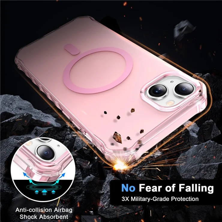 For iPhone 15 Case Compatible with MagSafe Small Wavy Edge PC + TPU Phone Cover - Pink