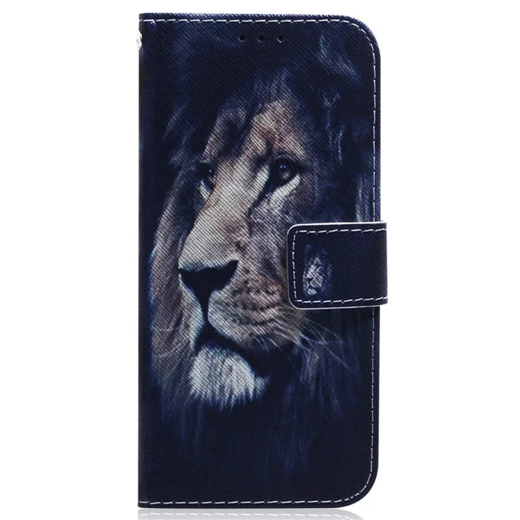 For Motorola Moto G32 4G Pattern Printing PU Leather Shockproof Wallet Case Magnetic Clasp Foldable Stand Cover - Lion
