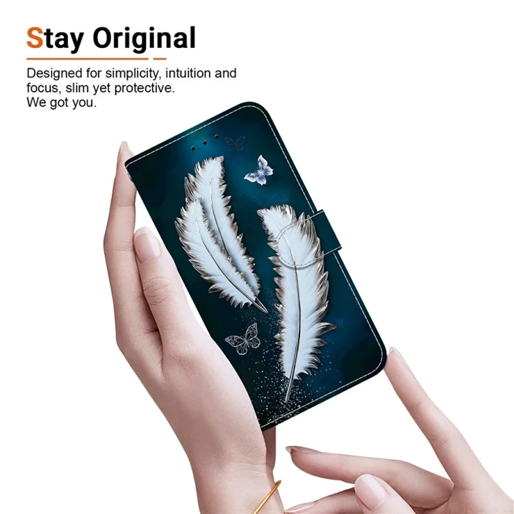 For Motorola Moto G 5G (2025) Case Pattern Printing Anti-Drop Leather Flip Wallet Phone Cover with Lanyard - White Butterfly Feather