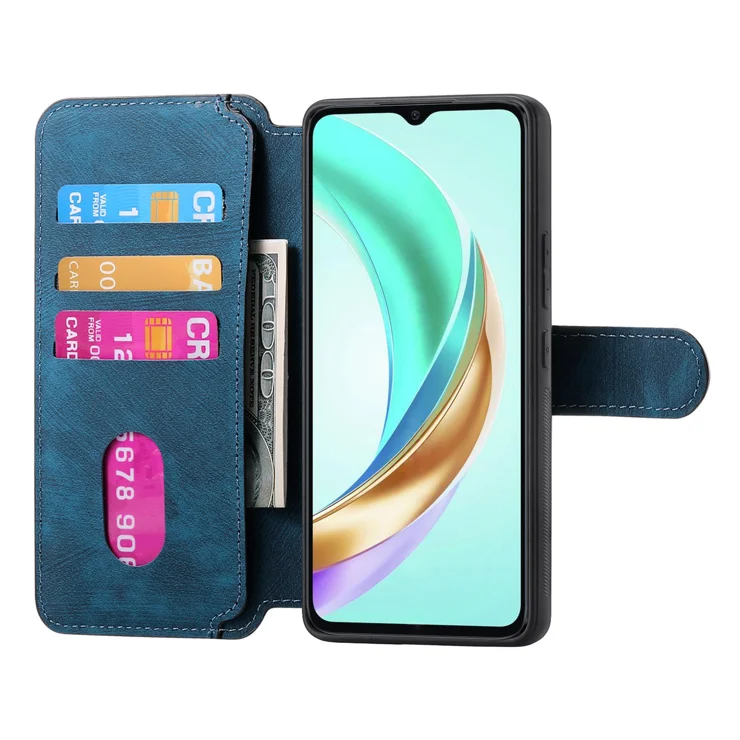 For Honor X6b 4G Magnetic Case CASENEO Detachable Leather Phone Wallet Cover - Dark Blue