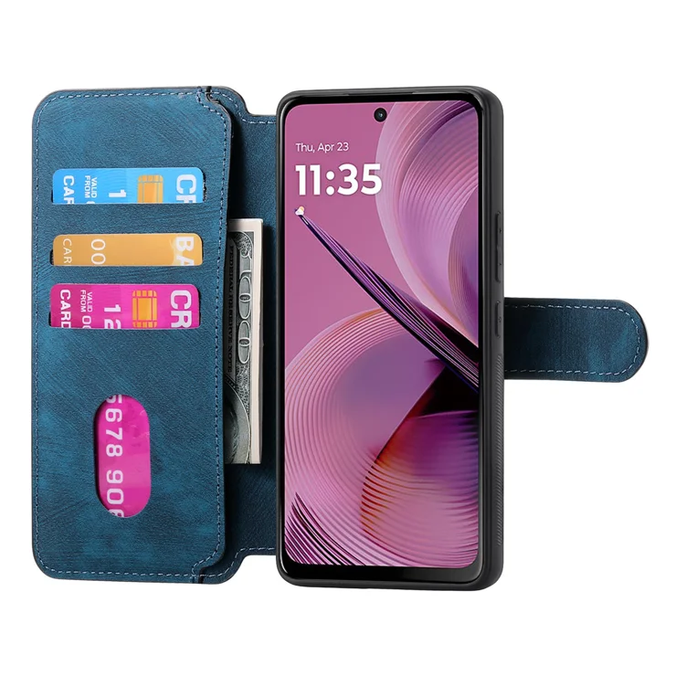 For Motorola Moto G35 5G Magnetic Case CASENEO Detachable Leather Phone Wallet Cover - Dark Blue