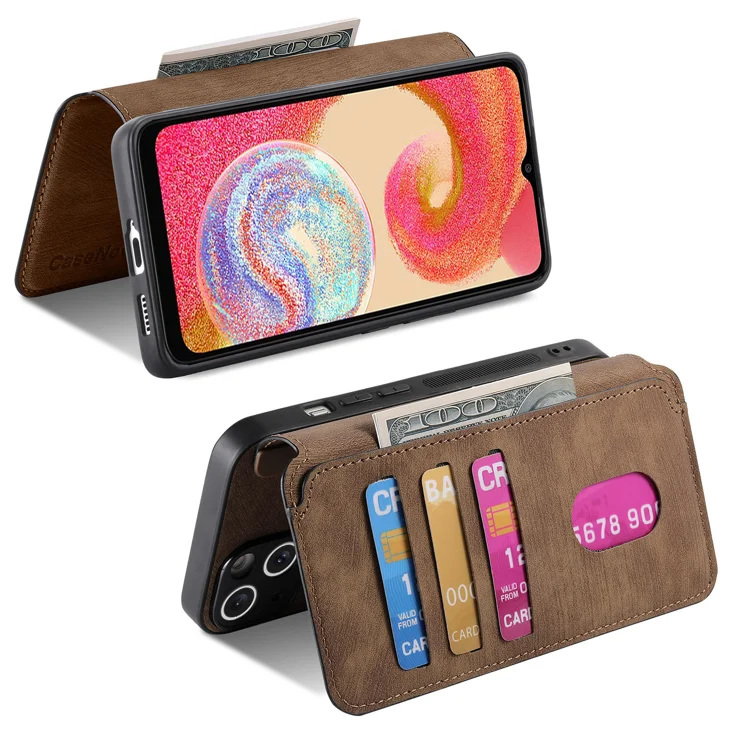 For Samsung Galaxy A04e 4G Magnetic Case CASENEO Detachable Leather Phone Wallet Cover - Brown