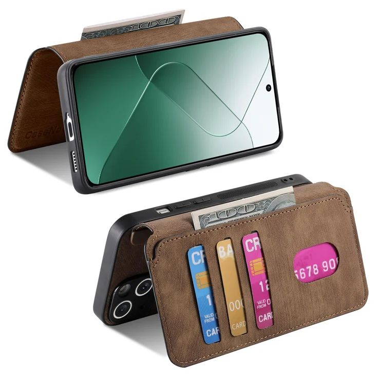 For Xiaomi 14 Magnetic Case CASENEO Detachable Leather Phone Wallet Cover - Brown