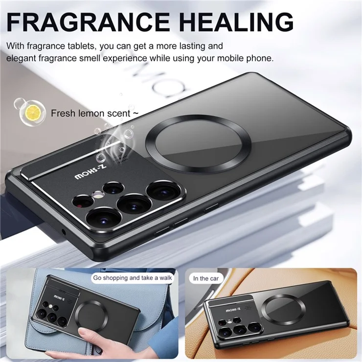 For Samsung Galaxy S25 Ultra Magnetic Case Kickstand Alloy + Acrylic Phone Cover with Aromatherapy Tablet - Purple