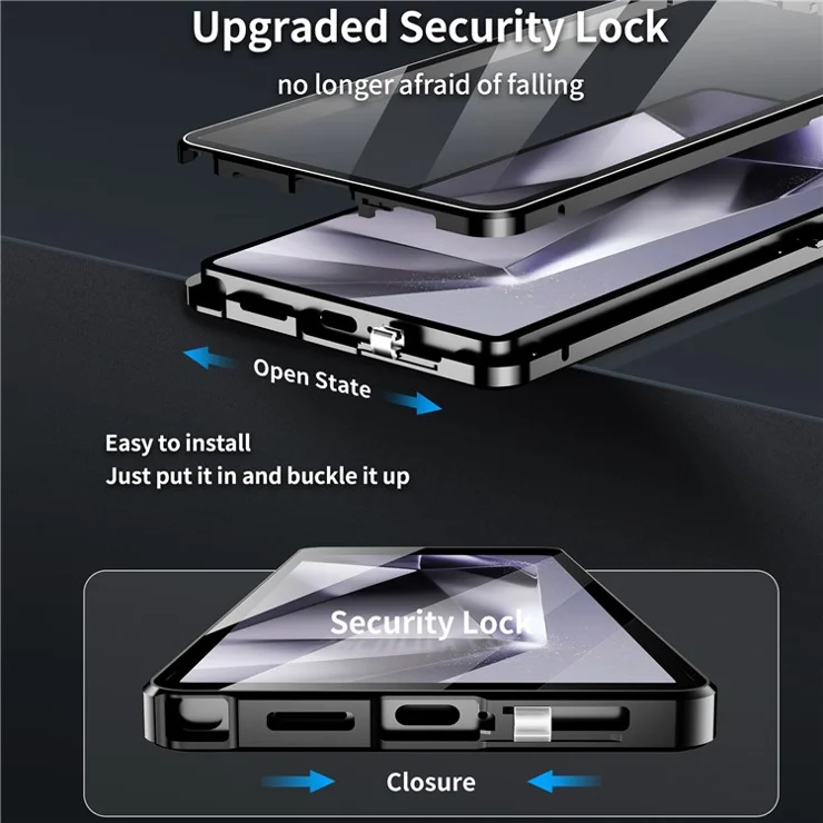 For Samsung Galaxy S25 Ultra Case Double Sides Tempered Glass + Metal Magnetic Phone Cover with Buckle - Purple